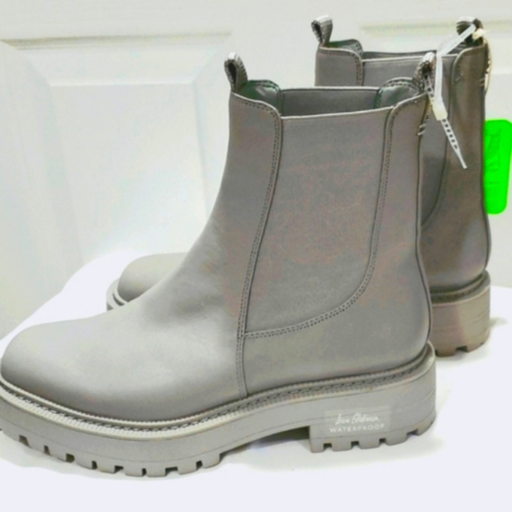 NWT SAM EDELMAN GRAY LEATHER LAGUNA WATERPROOF LUG PULL ON BOOTS SZ 8.5 - Picture 3 of 7